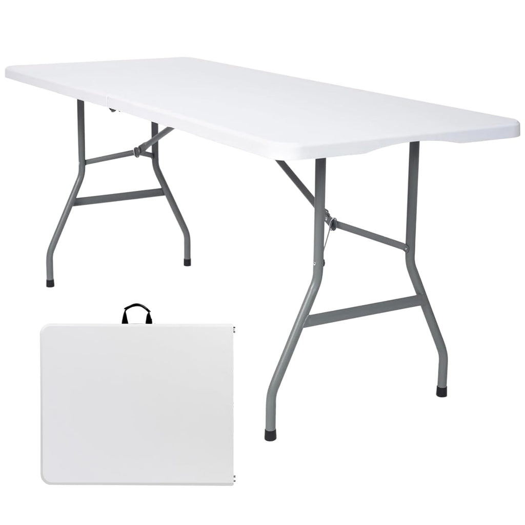 White 6FT Folding Plastic Utility Table with Steel Legs U8683