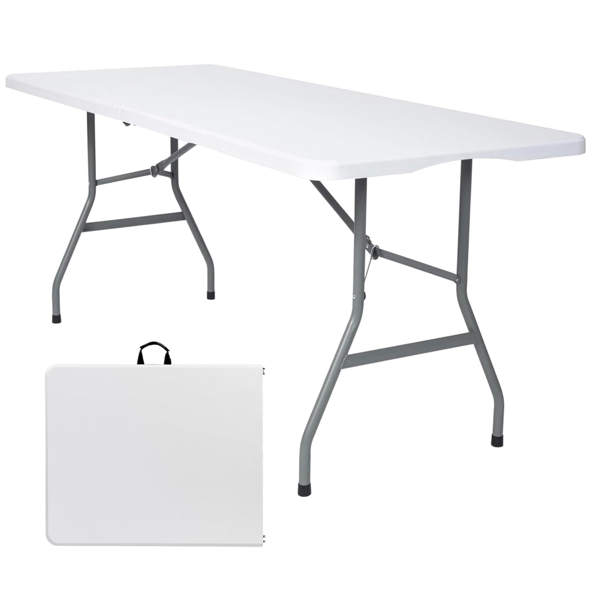 White 6FT Folding Plastic Utility Table with Steel Legs U8683