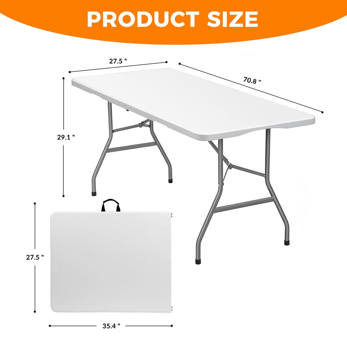 White 6FT Folding Plastic Utility Table with Steel Legs U8683