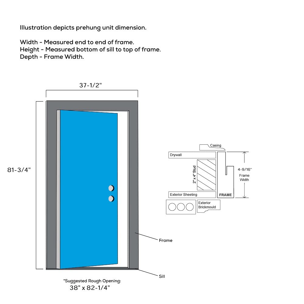 Steel Primed Left Hand In-Swing Prehung Front Door 1/2 Lite 2-Panel Clear Glass 36" x 80" Q7989