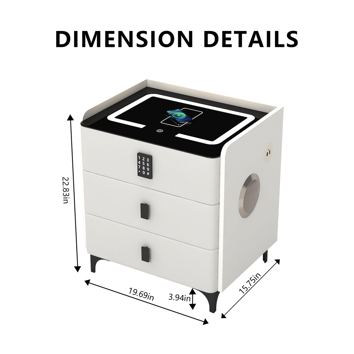 White Nightstand with Charging Station and LED Lights B5774