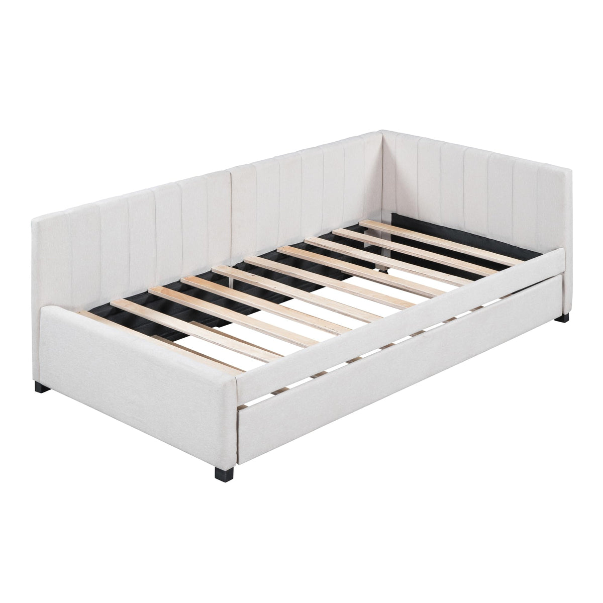Beige Linen Twin Size Upholstered Daybed with Trundle U389707