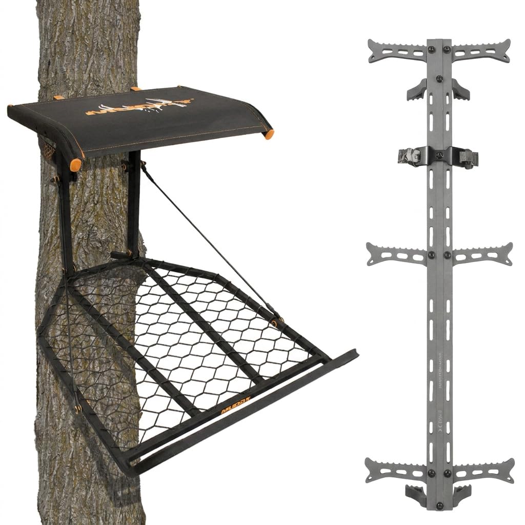 1-Person Tree Stand Platform & Set of 3 Climbing Sticks with Fold-Up Steps T751