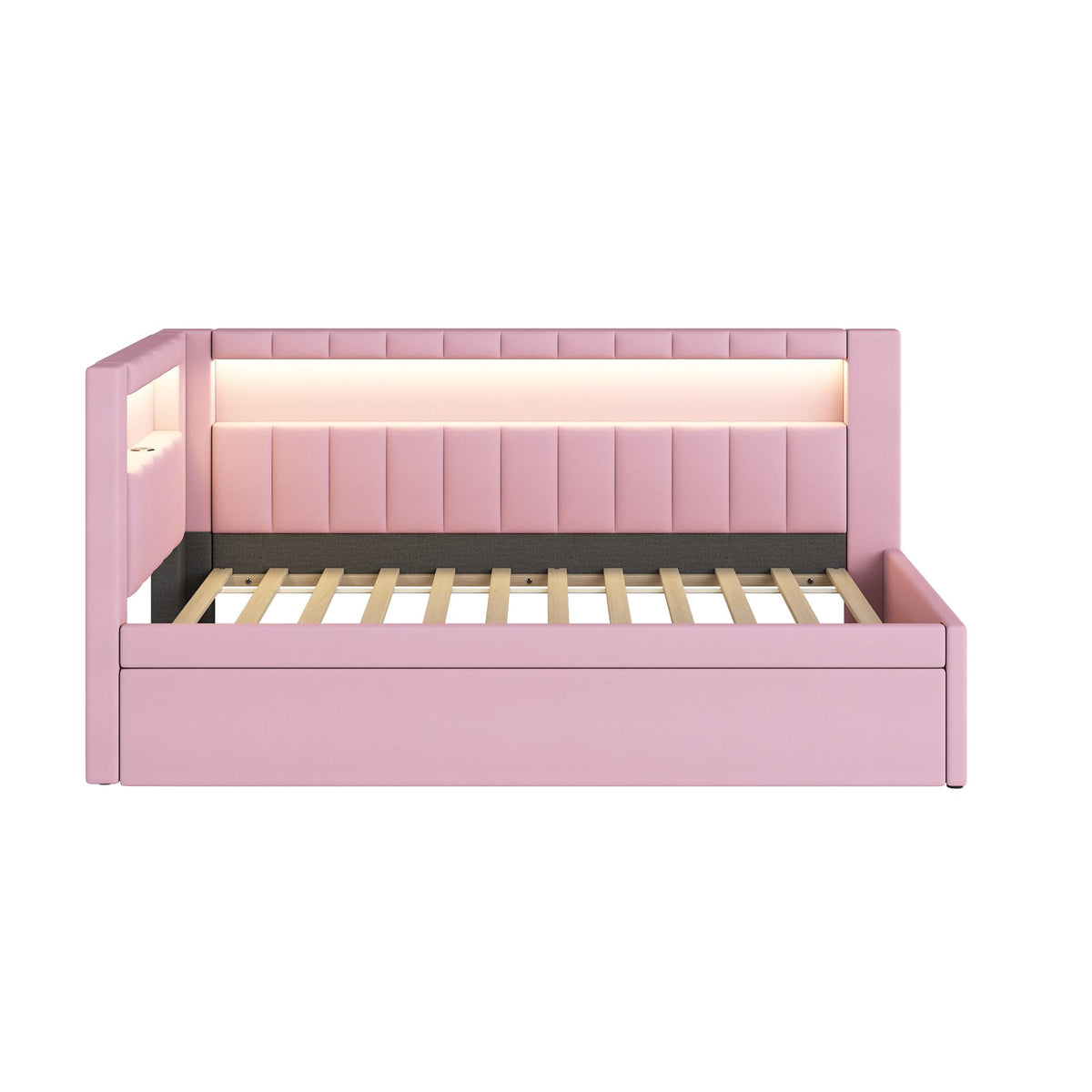 Pink Upholstered Twin Size Daybed with Trundle D621