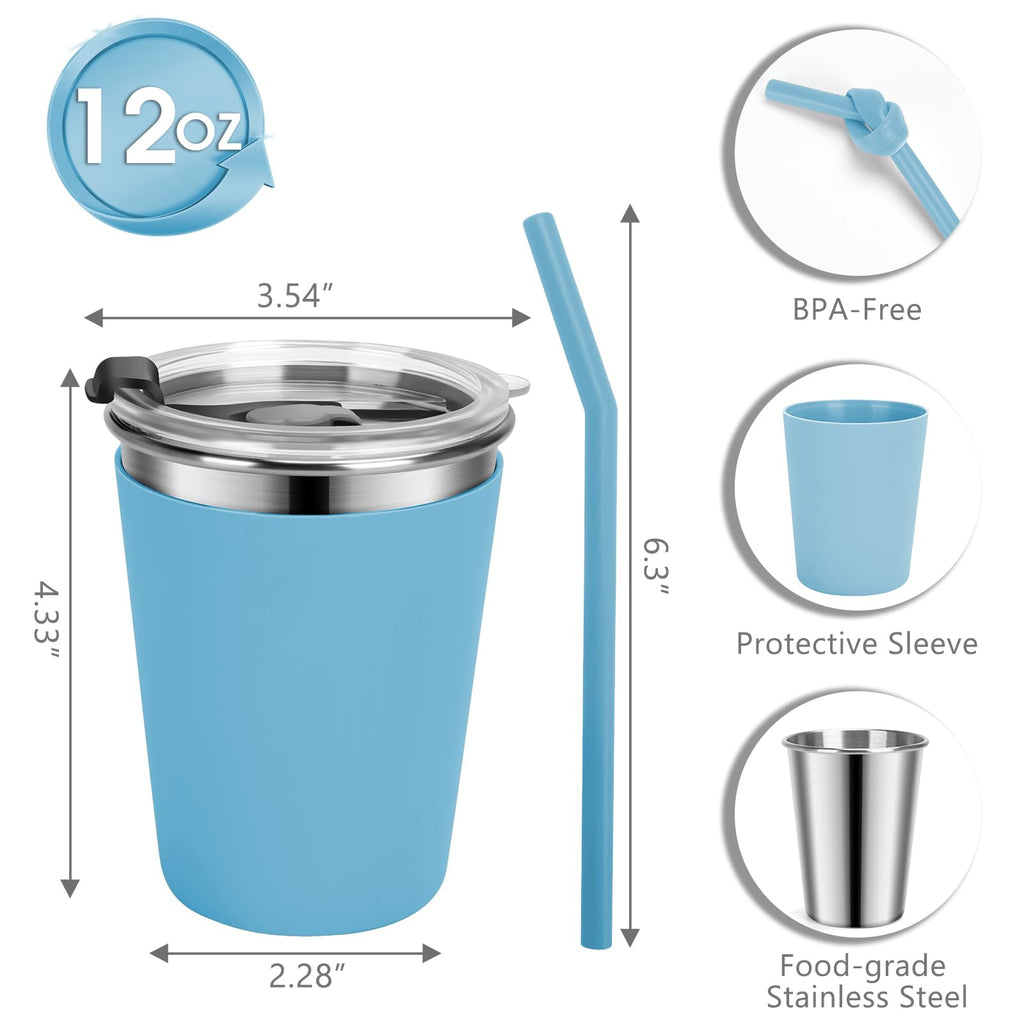 Stainless Steel Kids Cups with Lids, 12oz Spill Proof, 2 Pack U686