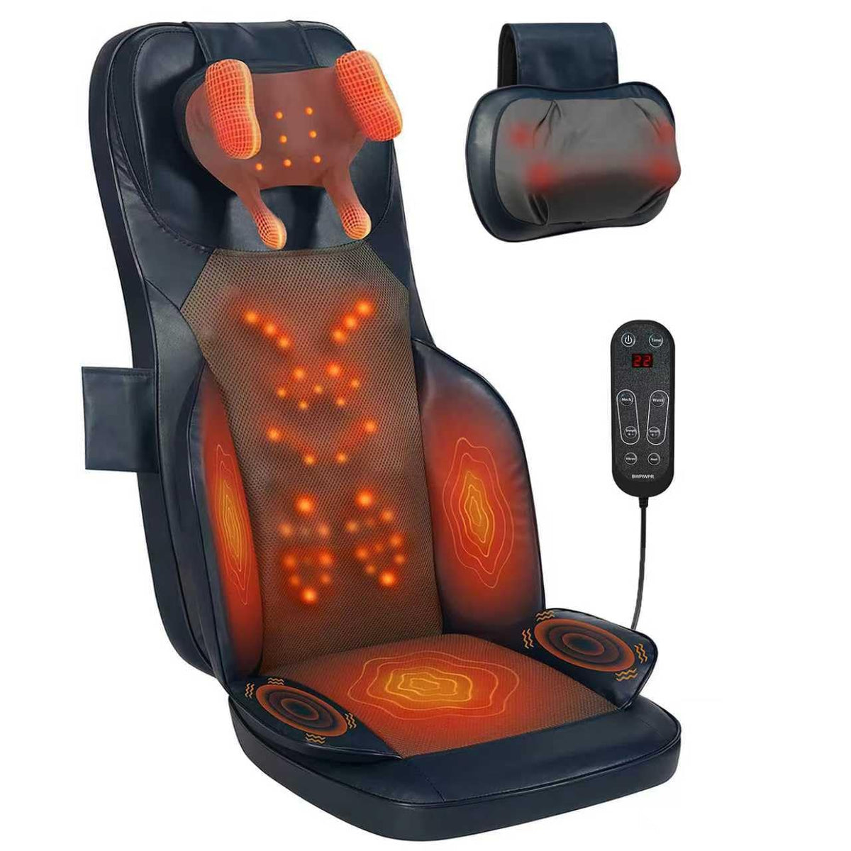 Massage Chair Pad with Heat, Navy Blue I49895
