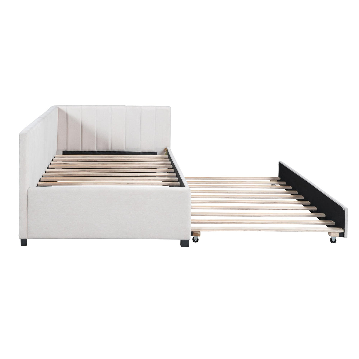 Beige Linen Twin Size Upholstered Daybed with Trundle U389707