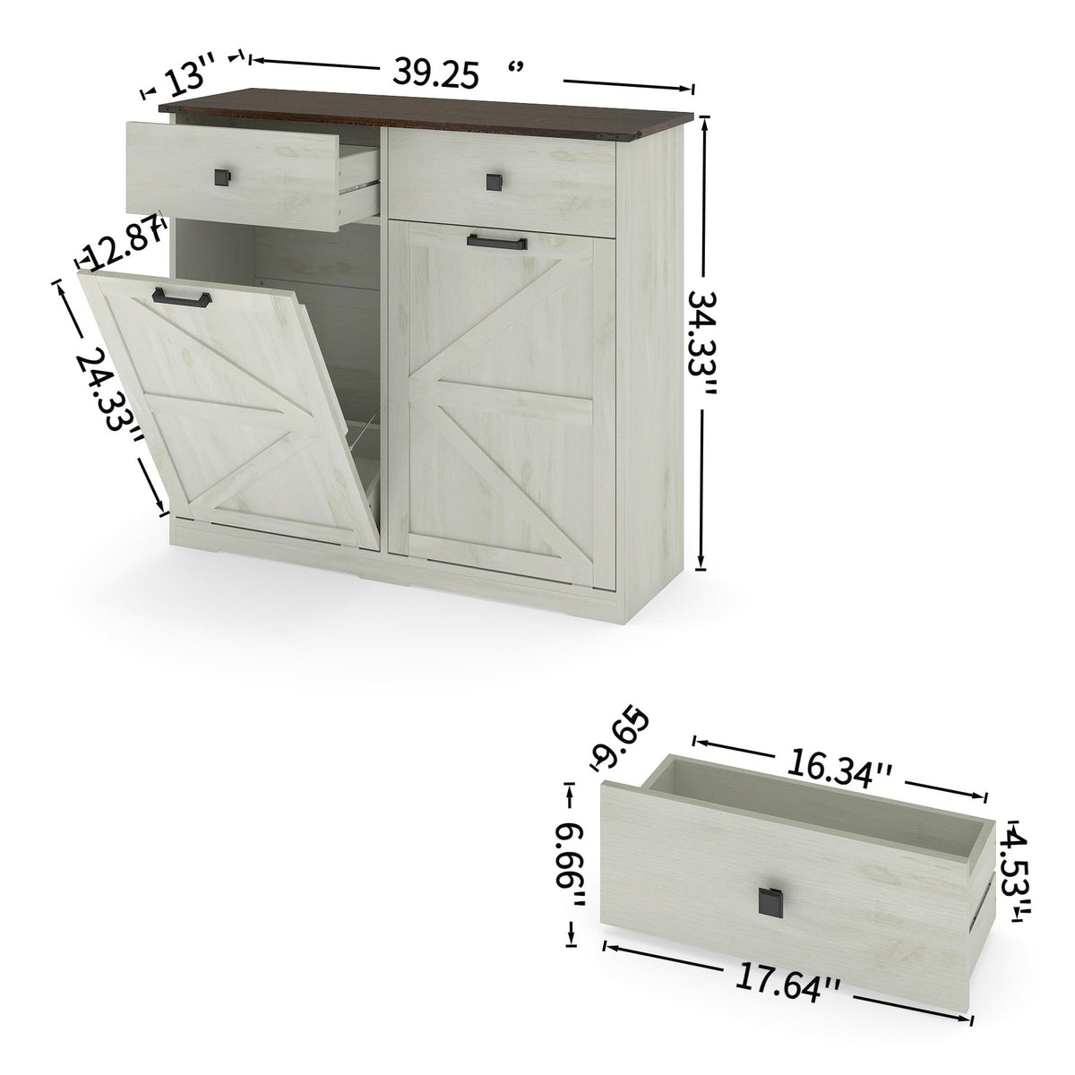 Double Tilt Out Trash Cabinet with Storage Drawers, Antique White J737473