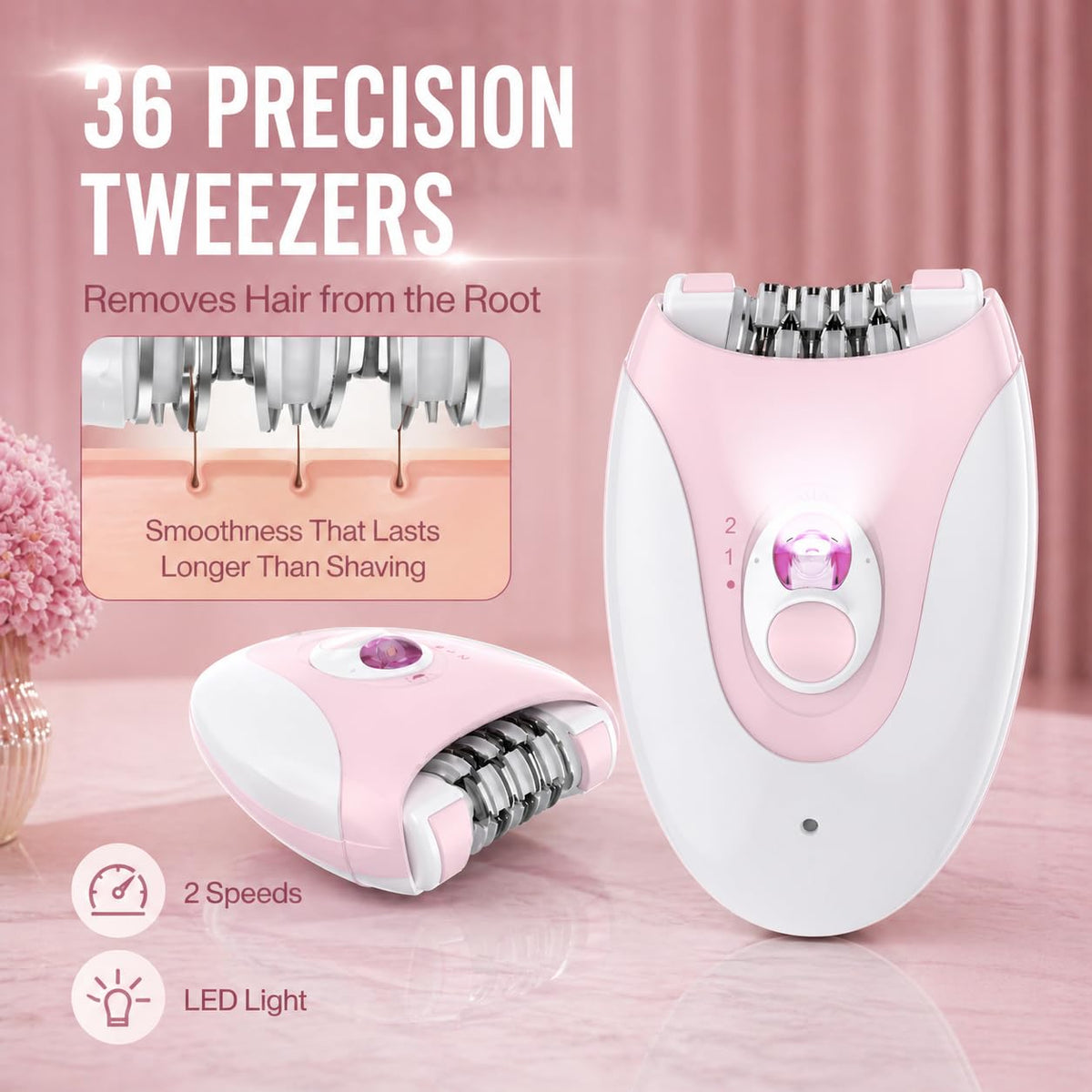 Cordless Wet Dry Epilator with 36 Tweezers Y730645