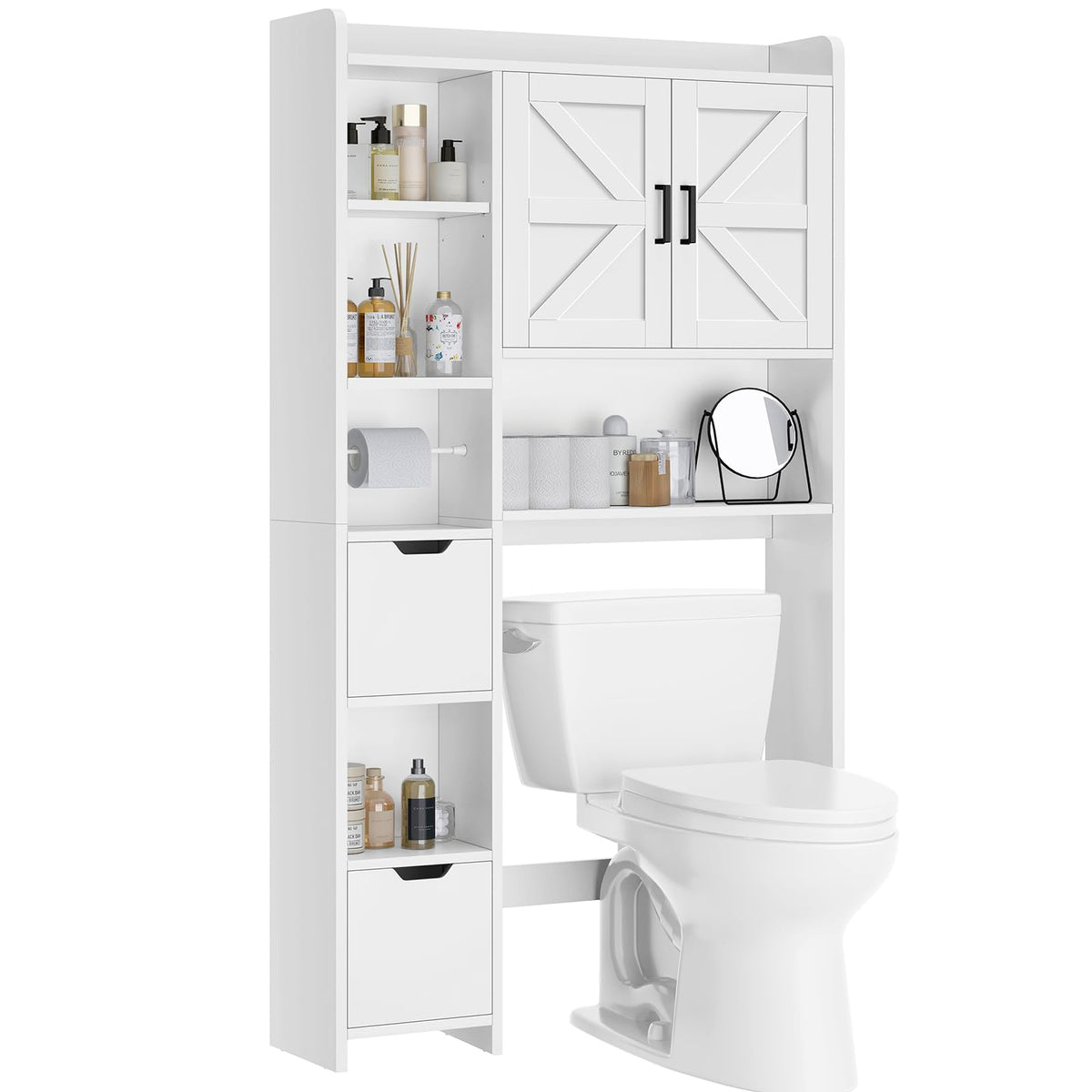 White Over the Toilet Storage Cabinet with 2 Removable Drawers V793277