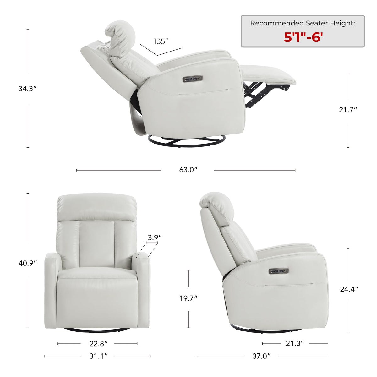Genuine Leather Power Recliner Chair T68756