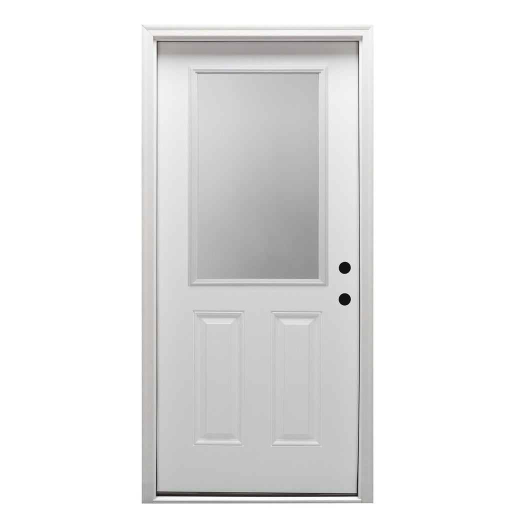 Steel Primed Left Hand In-Swing Prehung Front Door 1/2 Lite 2-Panel Clear Glass 36" x 80" Q7989