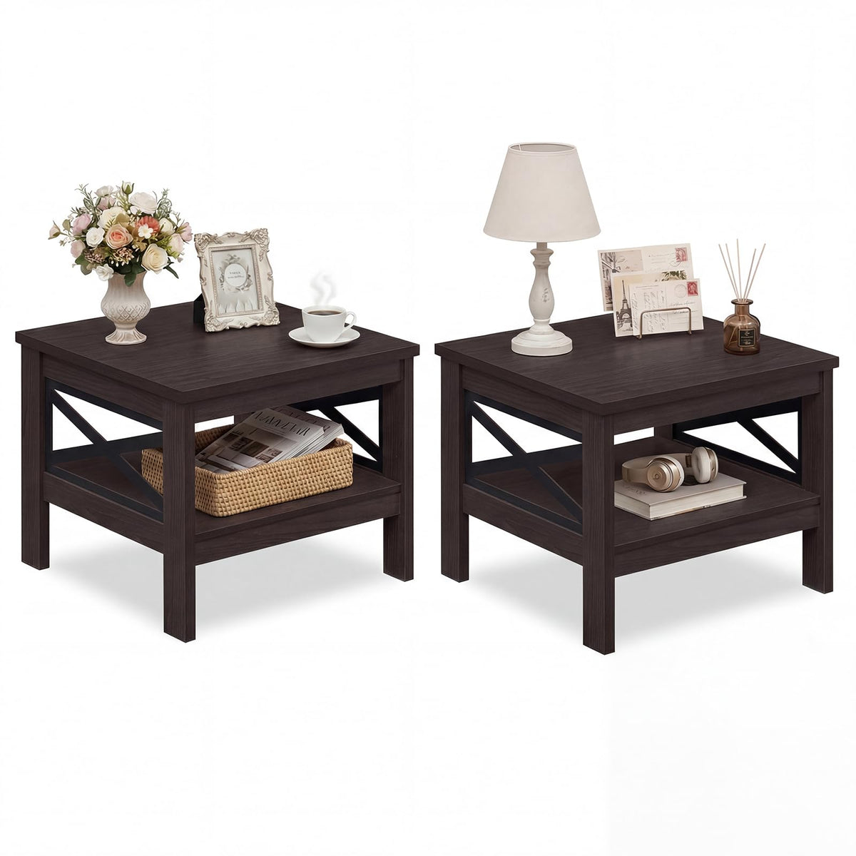 2-Tier Square End Table Set of 2 with Storage Shelf G3556