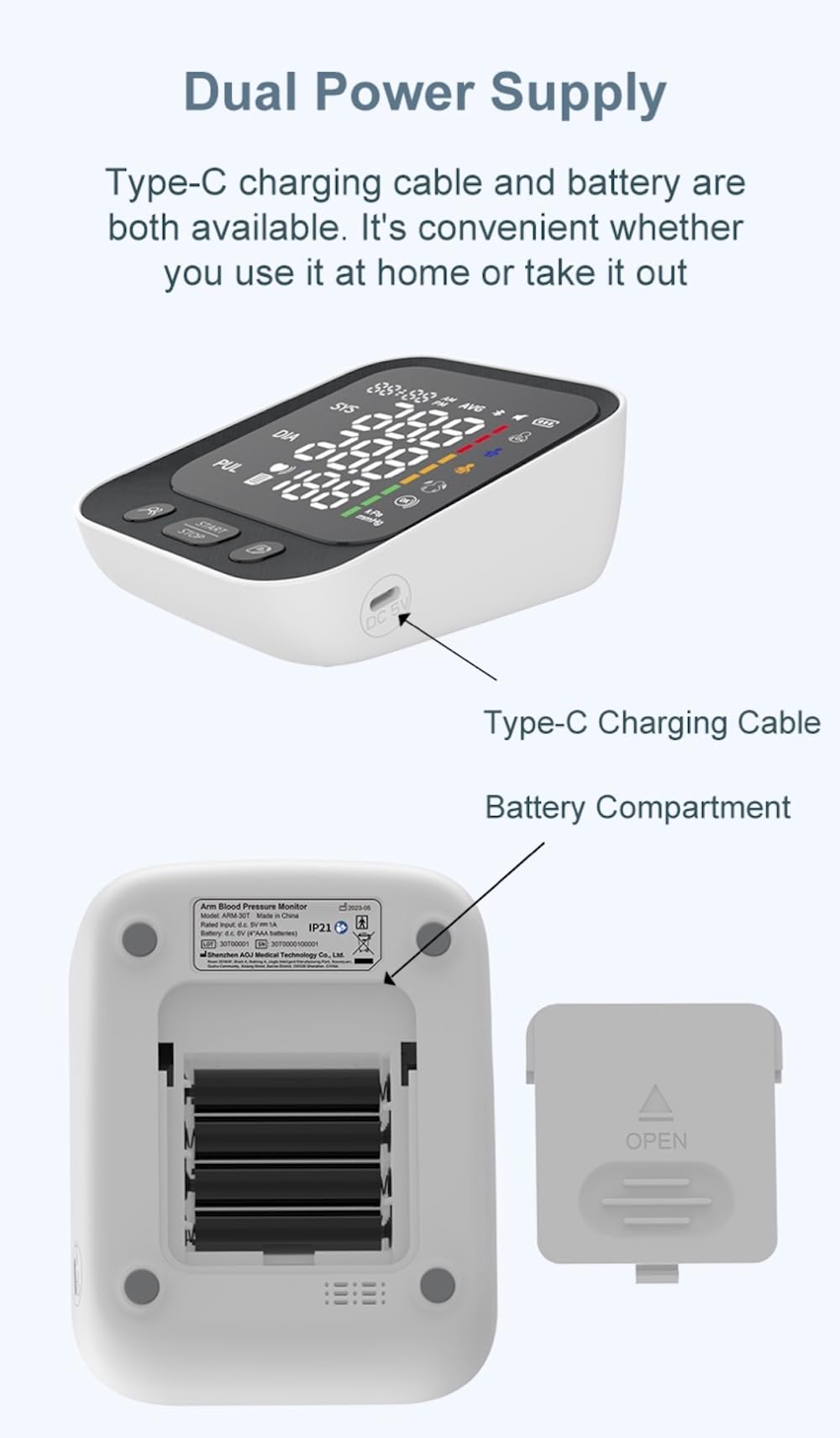 Automatic Upper Arm Blood Pressure Monitor with Large LED Screen and Adjustable Cuff J3239