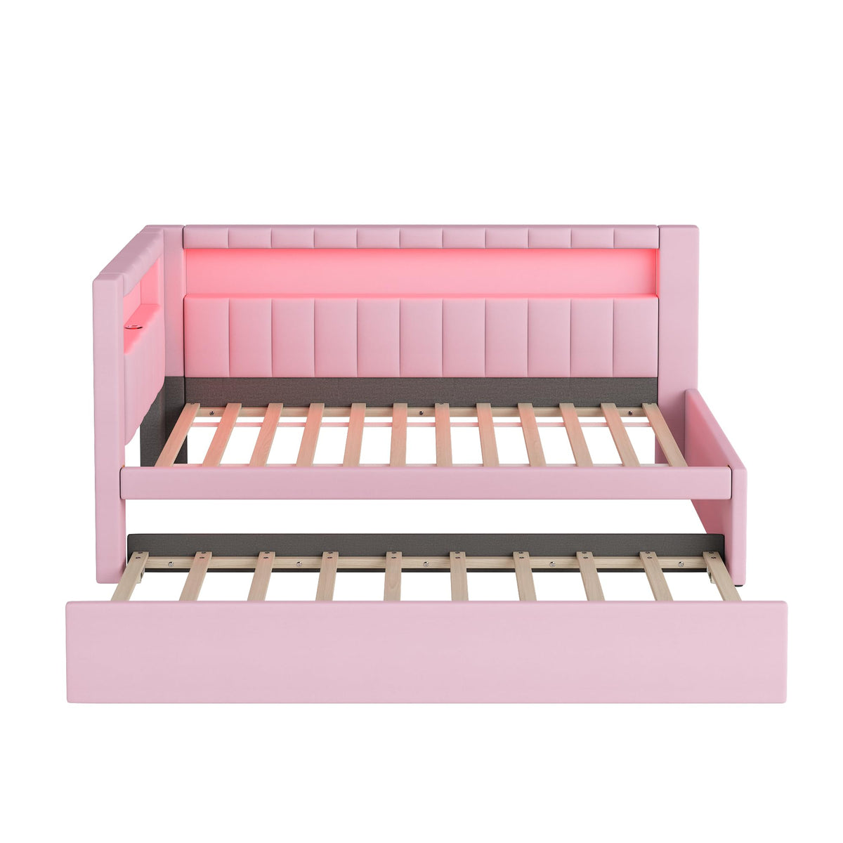 Pink Upholstered Twin Size Daybed with Trundle D621