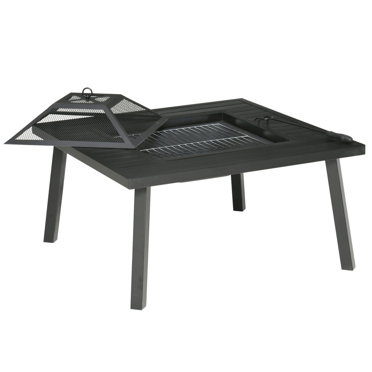 34" Fire Pit with Grill Spark Screen Poker Cover Black E67706