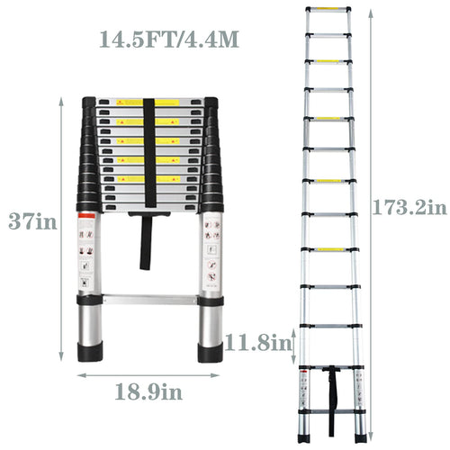 14.5 FT Aluminum Telescoping Ladder 330LB Capacity V258