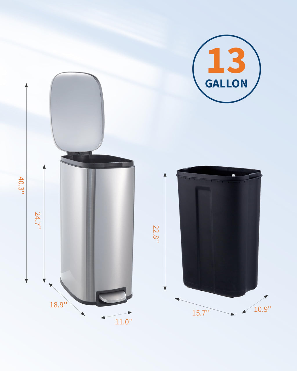 50L Stainless Steel Step Trash Can with Lid C367011