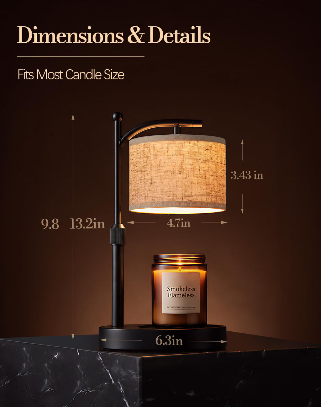 Adjustable Height Candle Warmer Lamp with Timer & Dimmer V85058