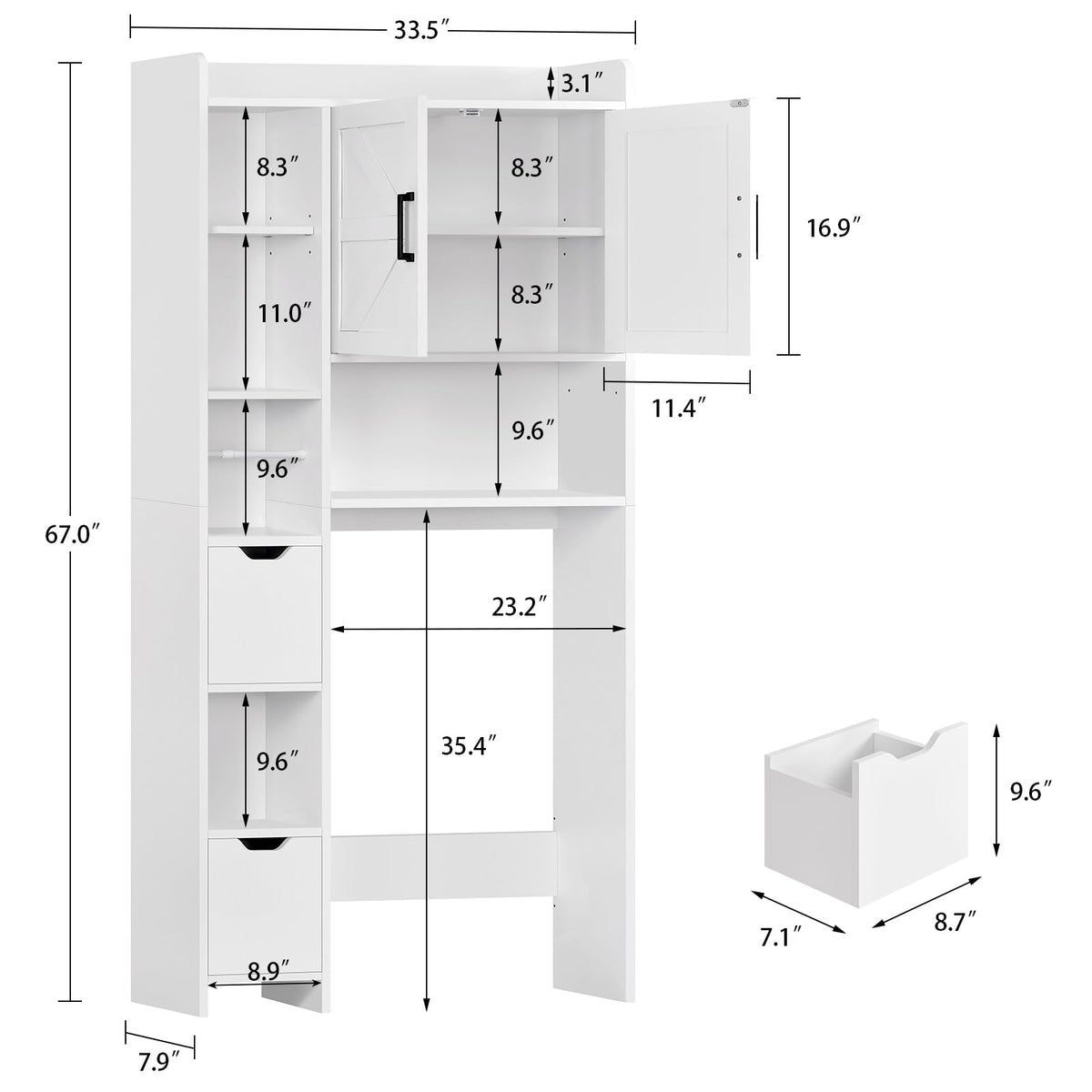 White Over the Toilet Storage Cabinet with 2 Removable Drawers V793277