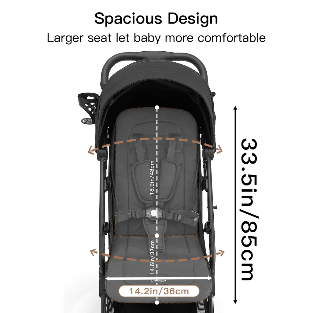 Black Lightweight Fold Baby Stroller with Canopy and Cup Holder Z78025