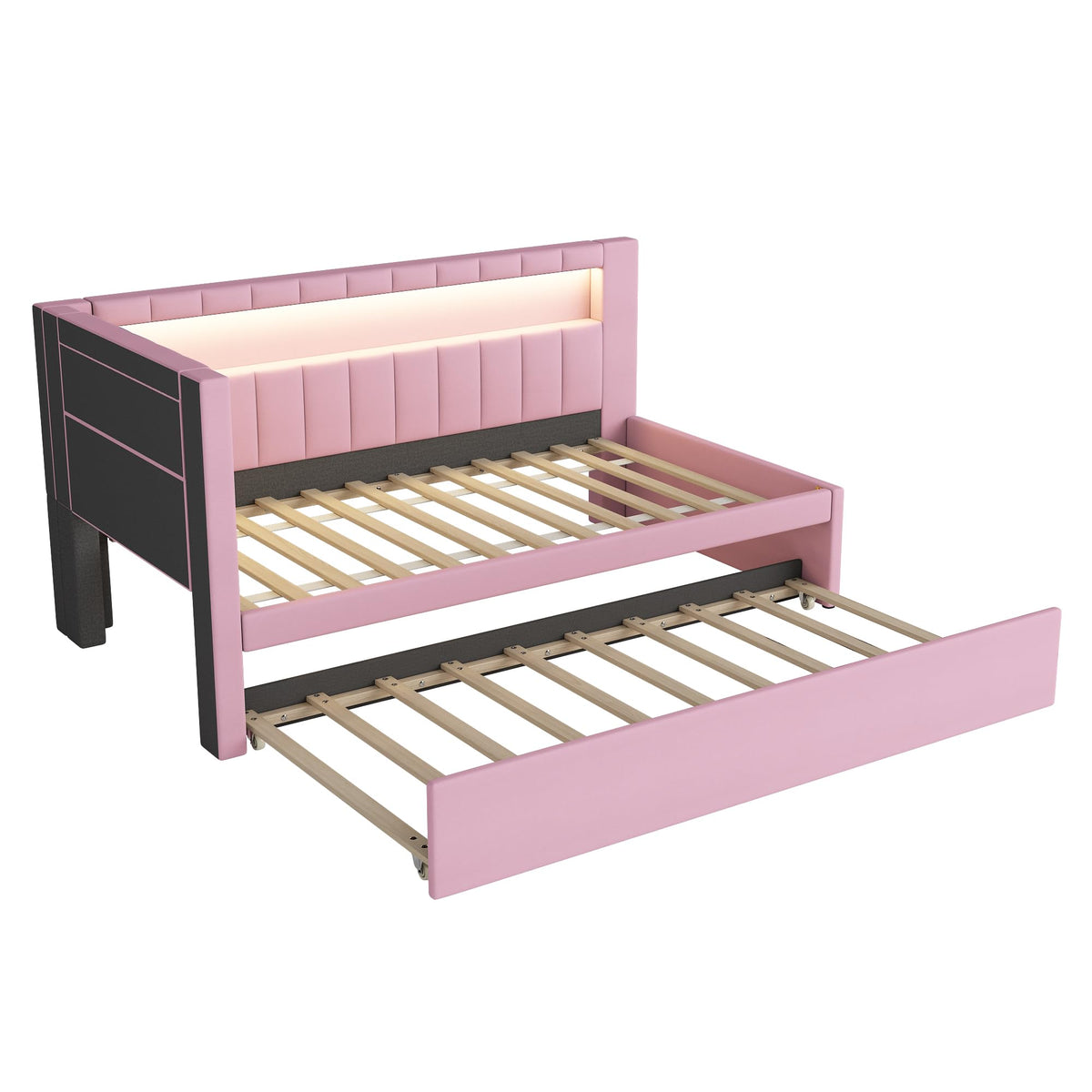Pink Upholstered Twin Size Daybed with Trundle D621