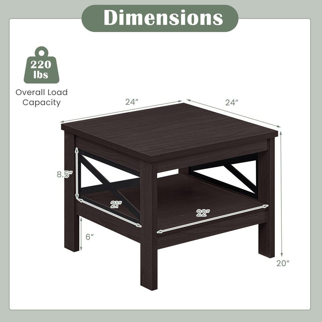 2-Tier Square End Table Set of 2 with Storage Shelf G3556