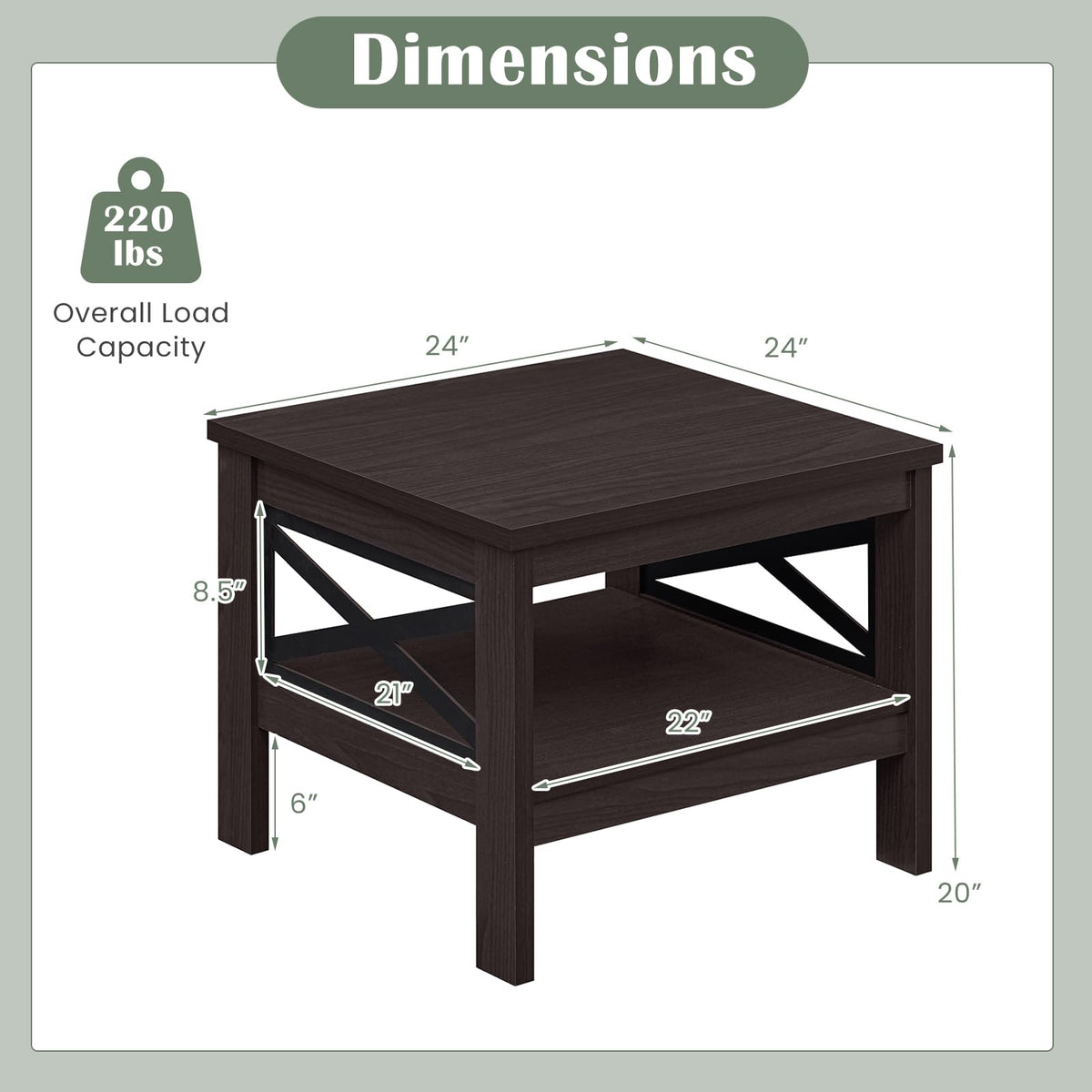 2-Tier Square End Table Set of 2 with Storage Shelf G3556