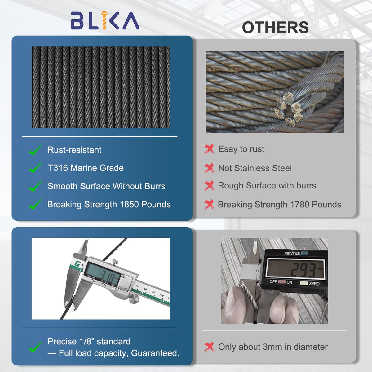 1000FT 1/8" Black Stainless Steel Cable with Cutter U6083