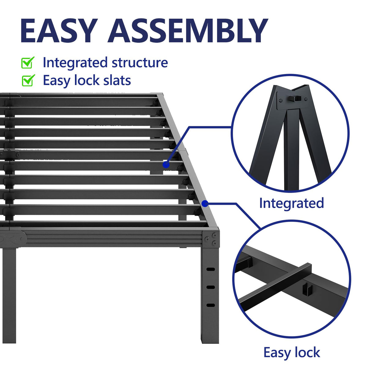 18 Inch High Metal Full Size Platform Bed Frame, Black X658399