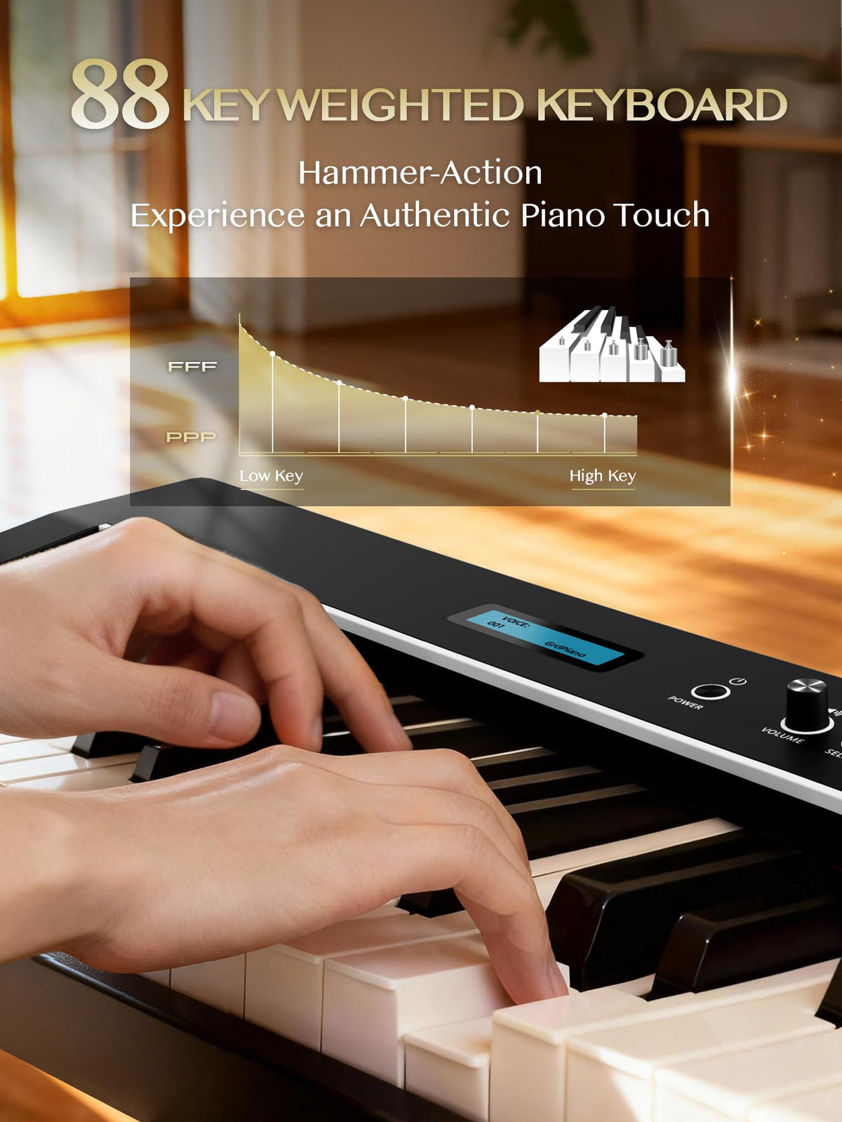 88-Key Weighted Action Digital Piano with Wooden Stand K884394