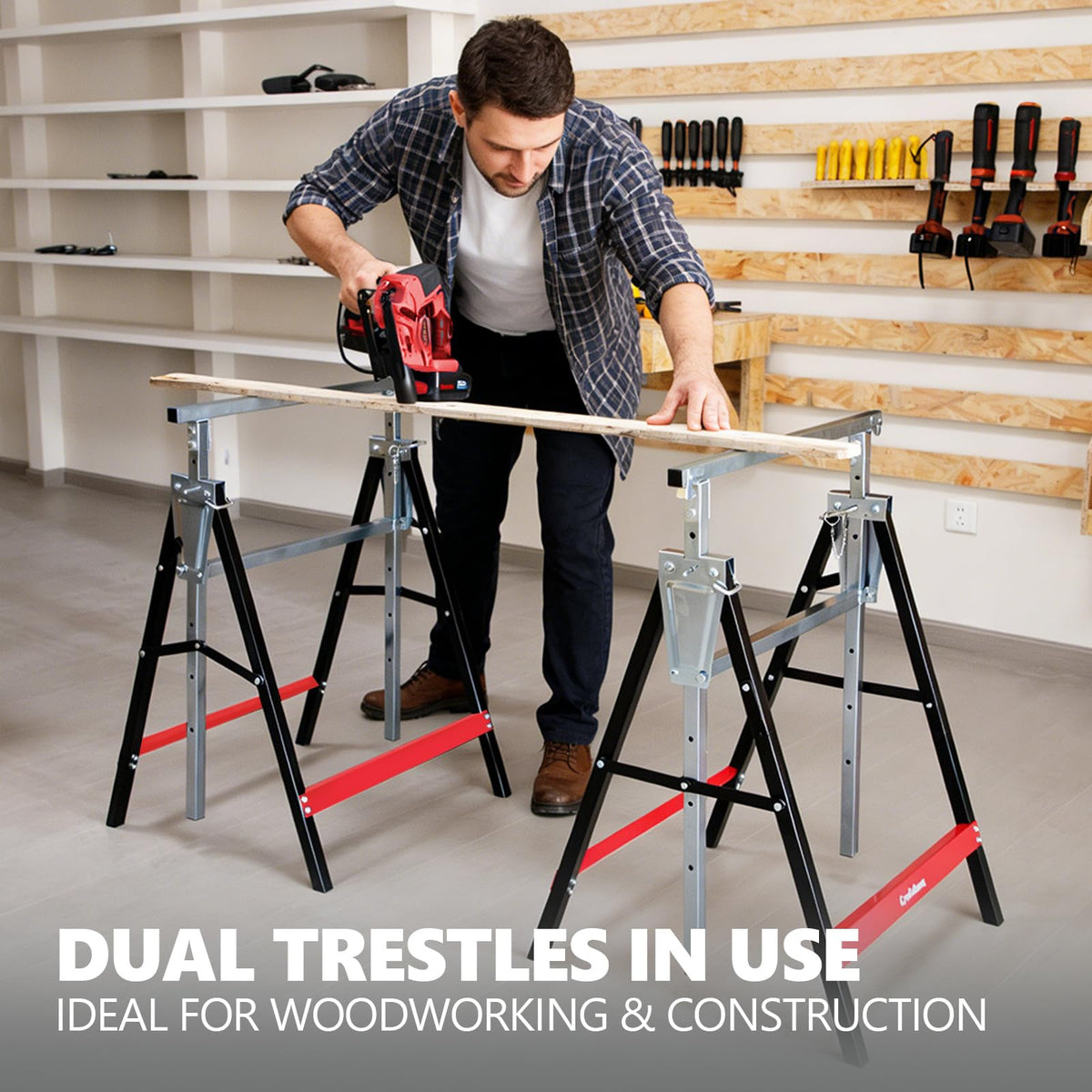 Folding Saw Horses 2 Pack Adjustable Height Non-Slip Feet Y9575