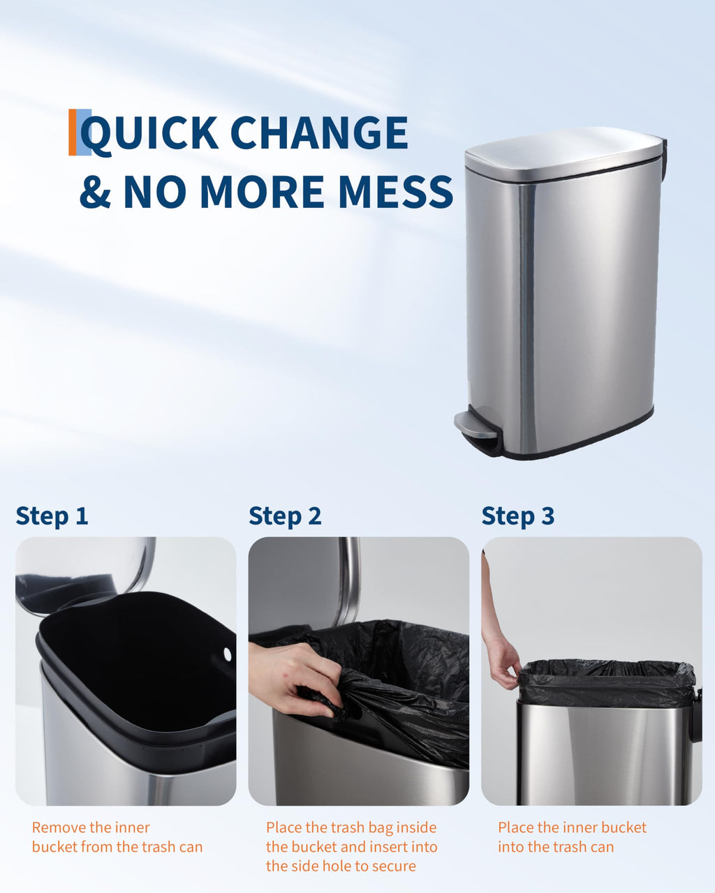 50L Stainless Steel Step Trash Can with Lid C367011