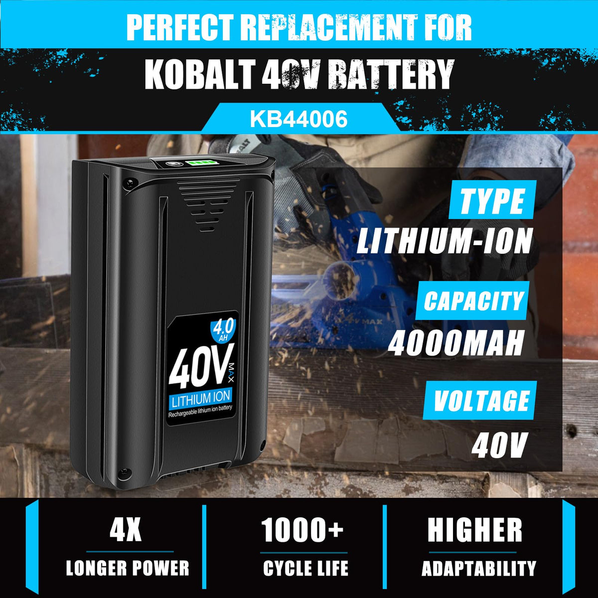 40V 4.0Ah Lithium Ion Cordless Power Tool Battery J126