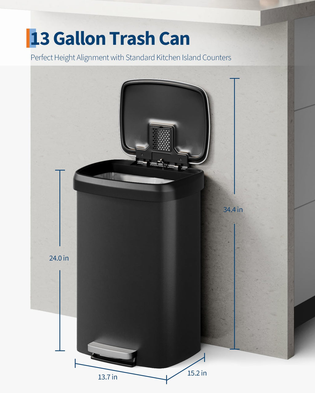 13 gal / 50 L Plastic Trash Can with Lid T733250
