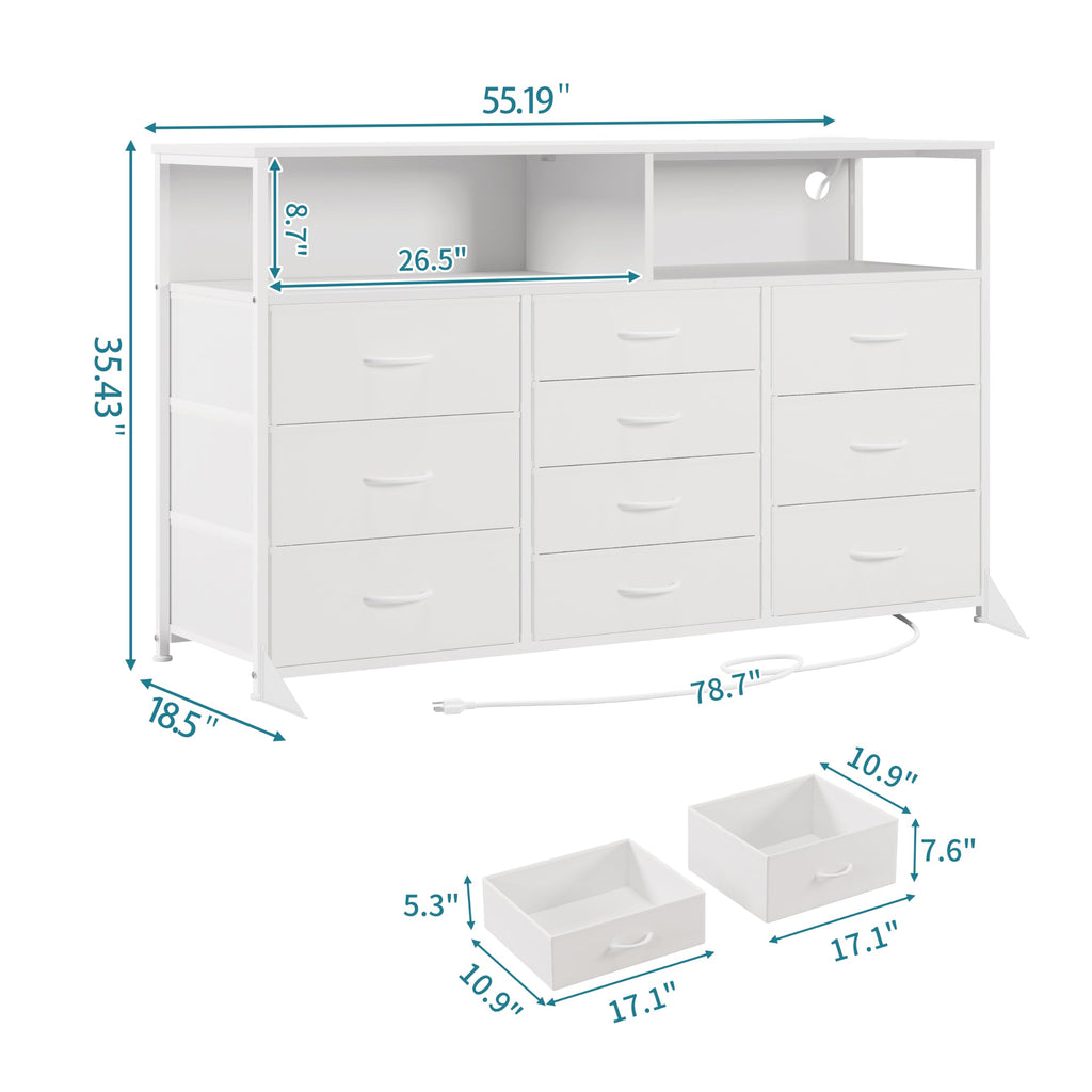 55" W 10 Drawers Dresser with LED J640215