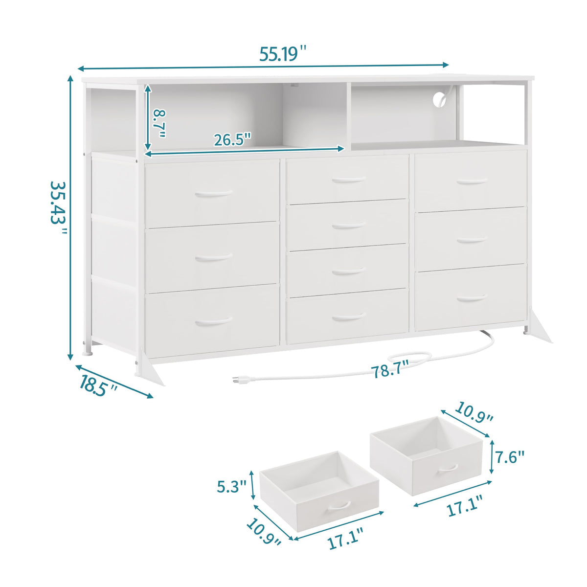 55" W 10 Drawers Dresser with LED J640215