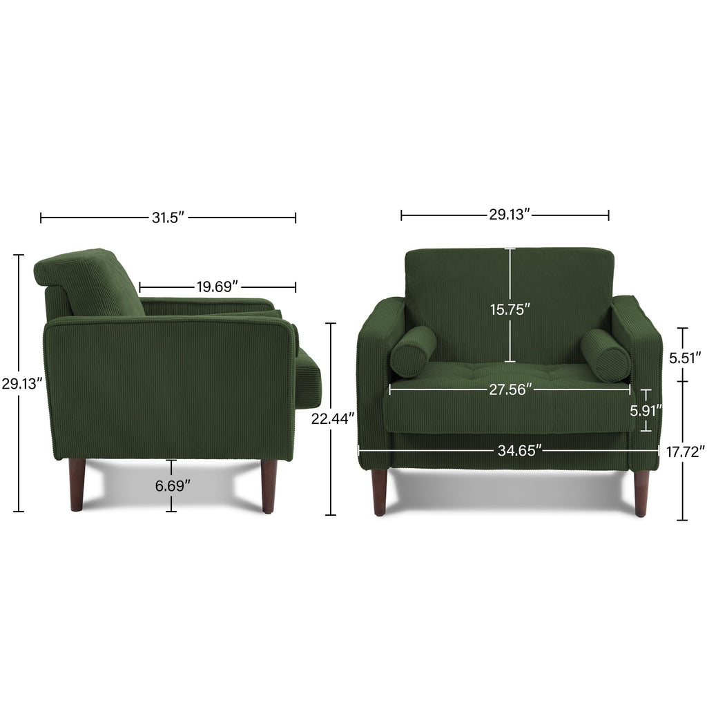 Set of 2 Green Corduroy Upholstered Accent Chairs H582