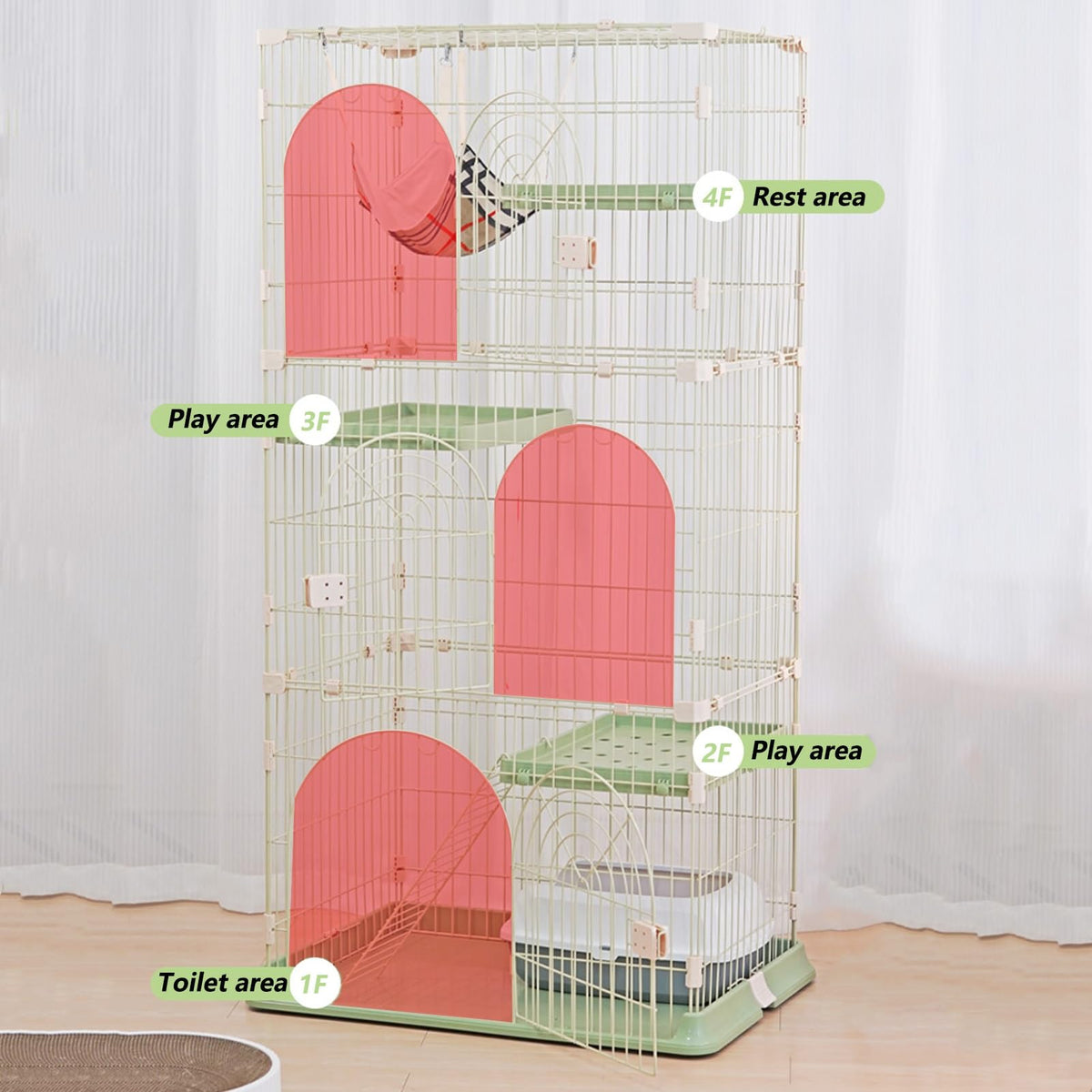 3/4-Tier Cat Cage Playpen with 3 Platforms, 3 Doors & 2 Ramps Y648
