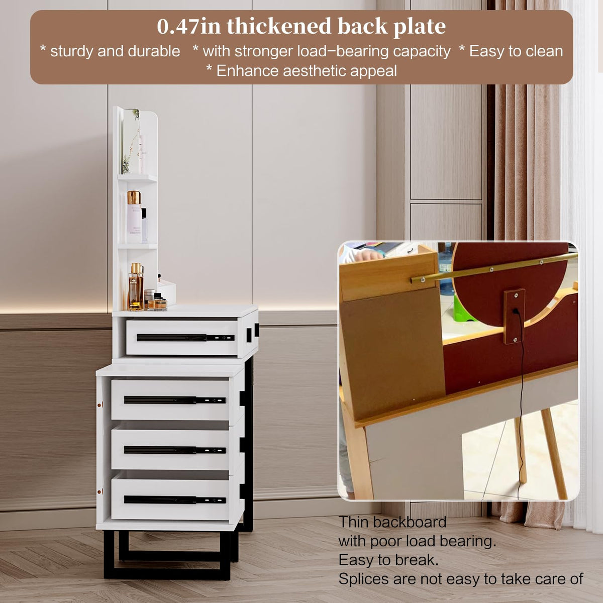 White Vanity Desk with Mirror and 5 Sliding Drawers I6289