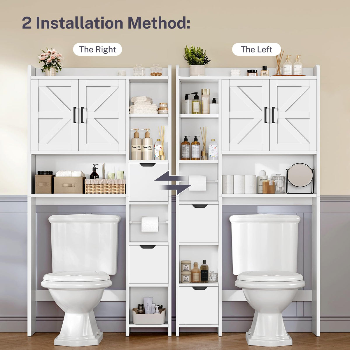 White Over the Toilet Storage Cabinet with 2 Removable Drawers V793277