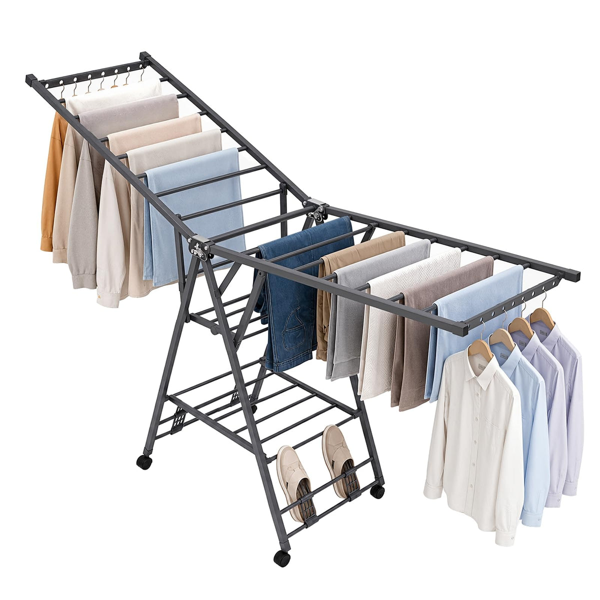 Foldable Metal Clothes Drying Rack with Wheels N161136