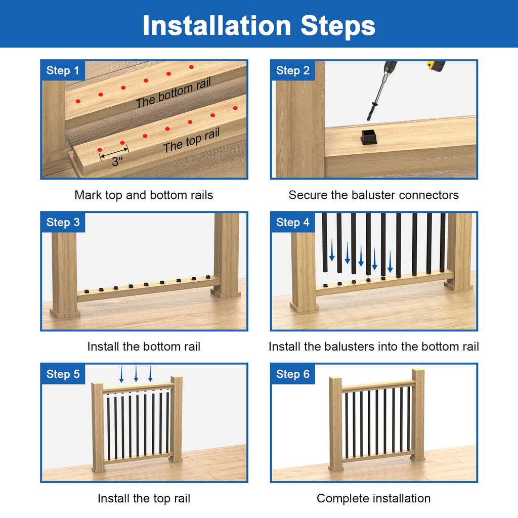 100 Pack 26" Square Black Aluminum Deck Balusters B477