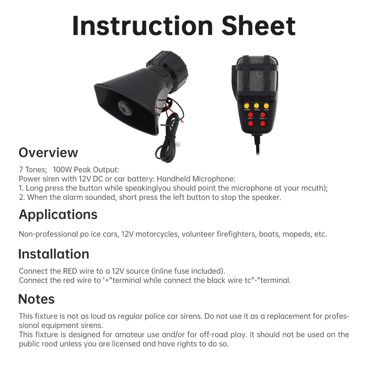 Car Siren Vehicle Horn with Mic PA Speaker System DC 12V L881403