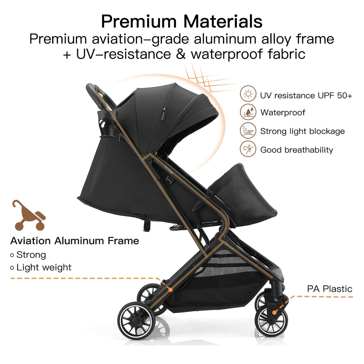 Black Lightweight Fold Baby Stroller with Canopy and Cup Holder Z78025