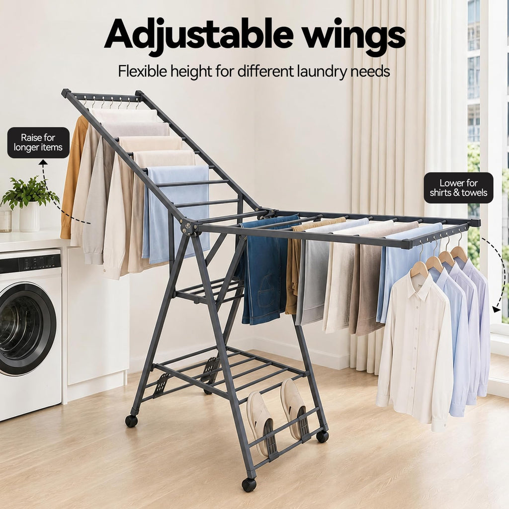 Foldable Metal Clothes Drying Rack with Wheels N161136
