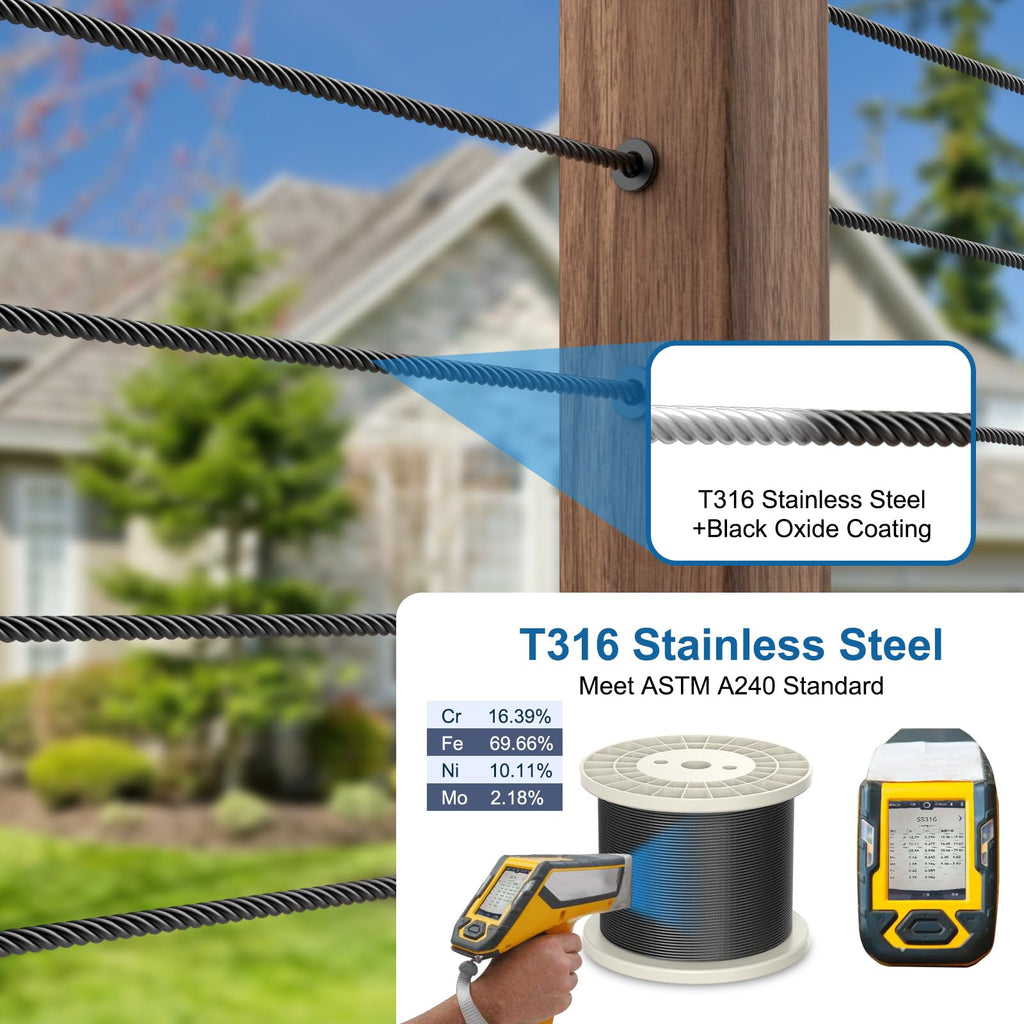 1000FT 1/8" Black Stainless Steel Cable with Cutter U6083