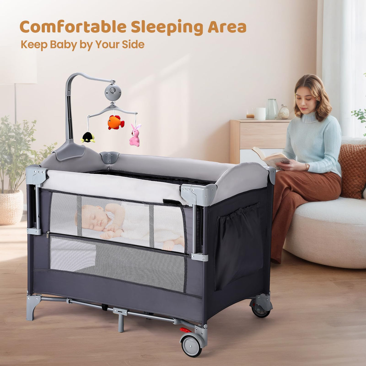 5-in-1 Portable Baby Bassinet with Changing Table and Carry Bag F244705