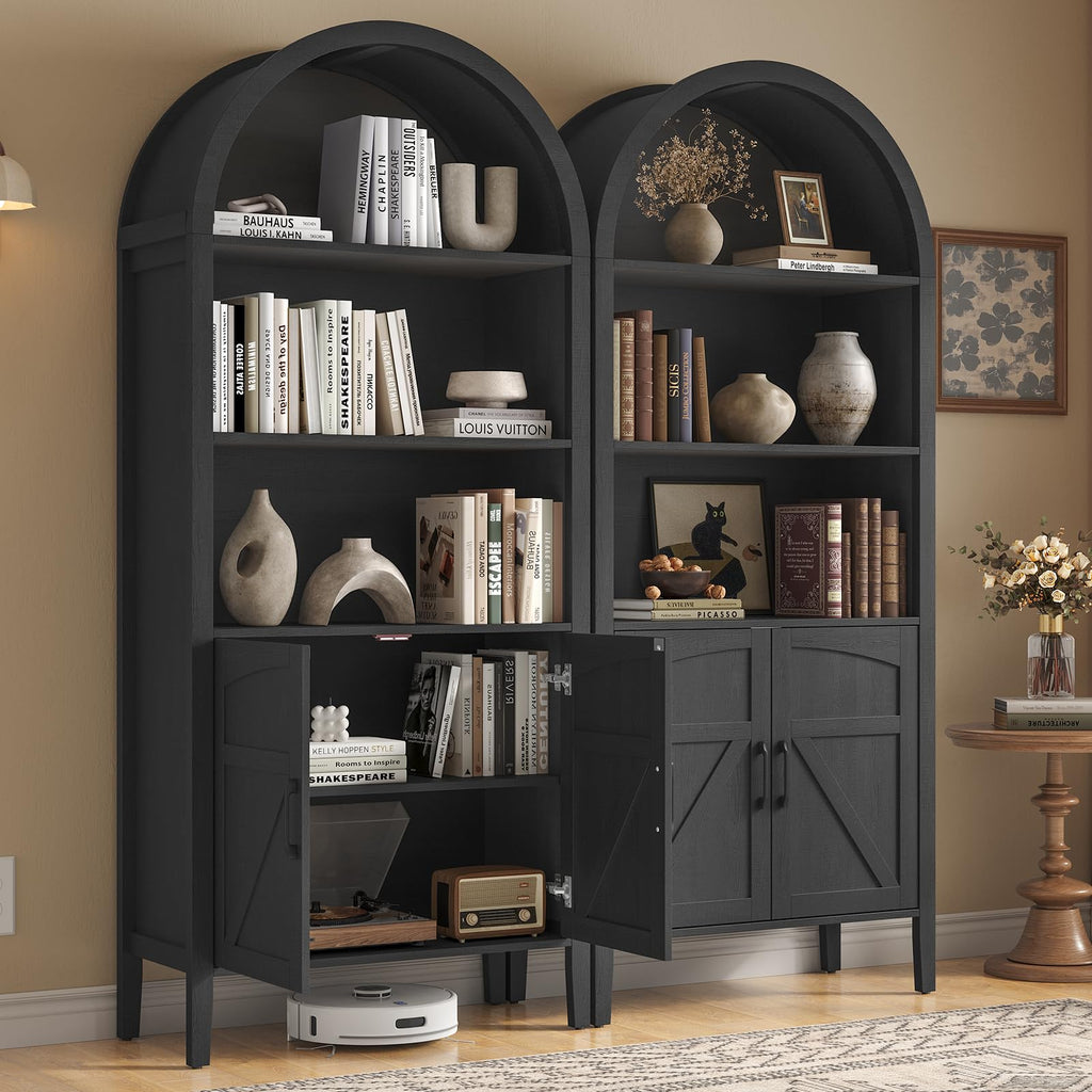 Black 5-Tier Arched Bookshelf with Door S231147