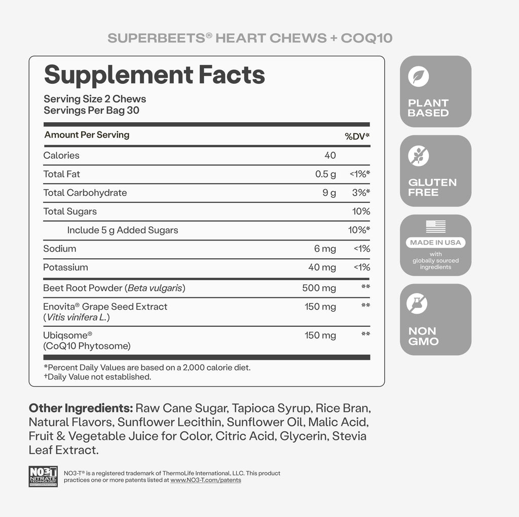SuperBeets 5-in-1 Heart Chews 150mg CoQ10 60 Ct J35780